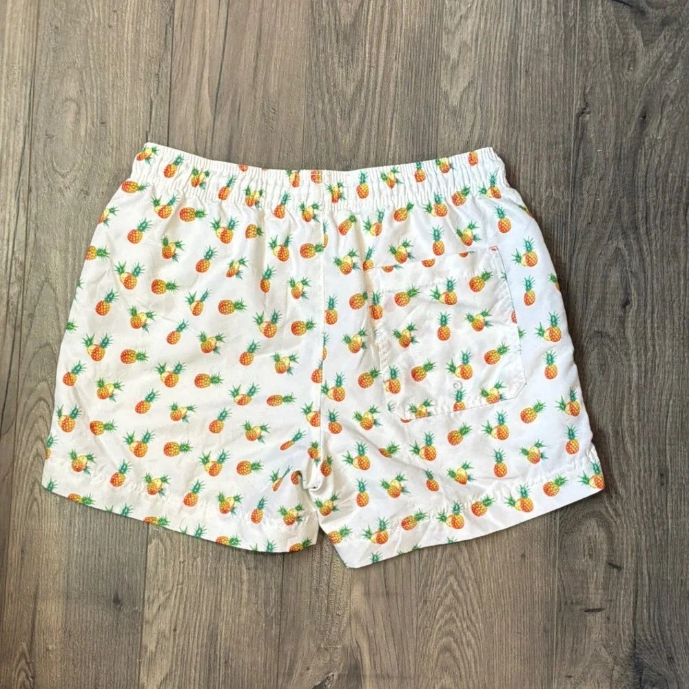PacSun Mens White Pineapple Print Swim Trunks Mesh Lined Small‎ P25 1388